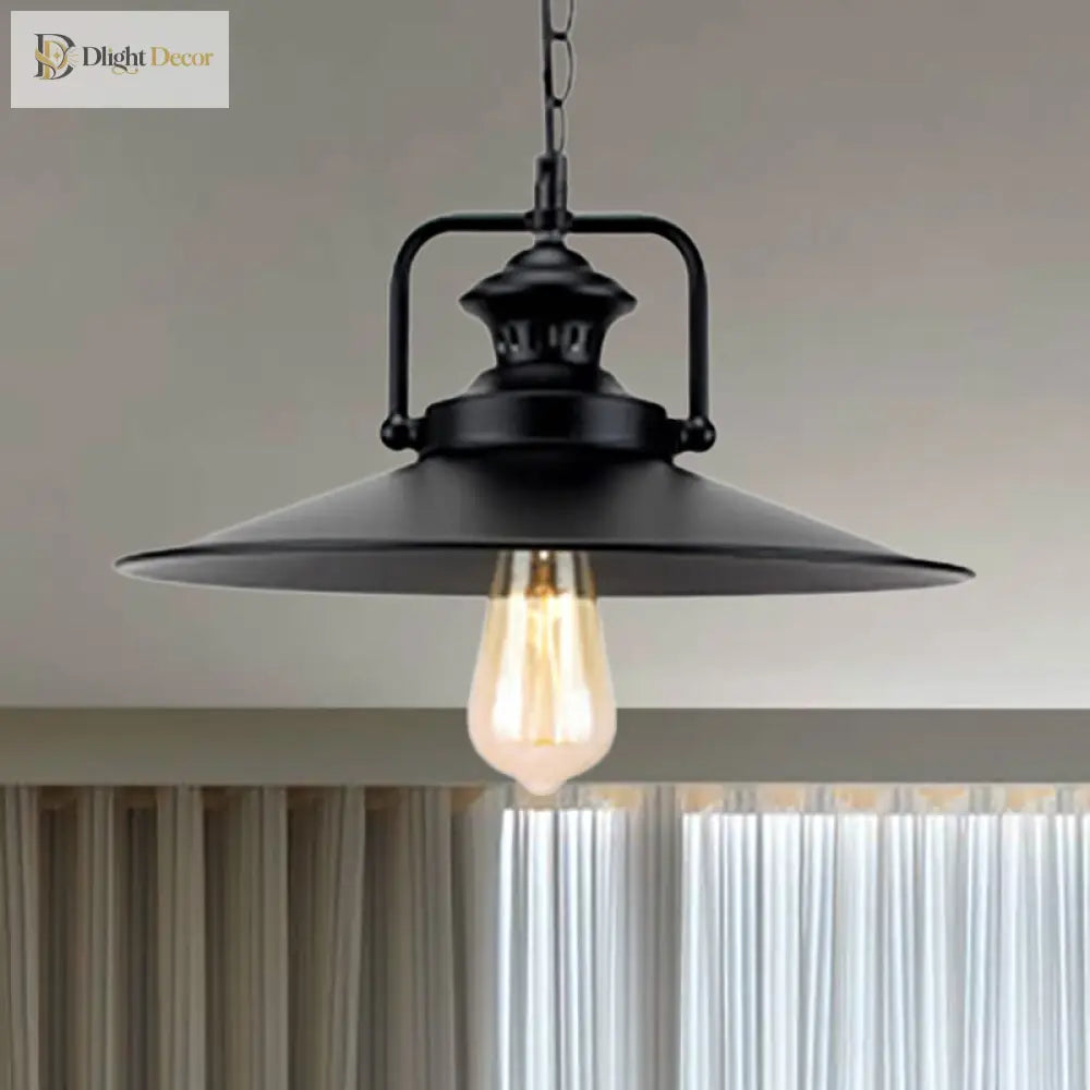 Juliette’s 10’/14’ Flared Metallic Pendant Light - Black Industrial Fixture For Lofts And
