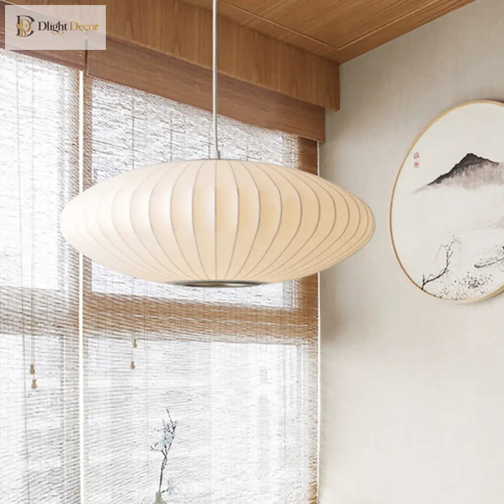 Juliette’s Saucer Hanging Ceiling Light - Modernist Fabric Pendant In White Lighting