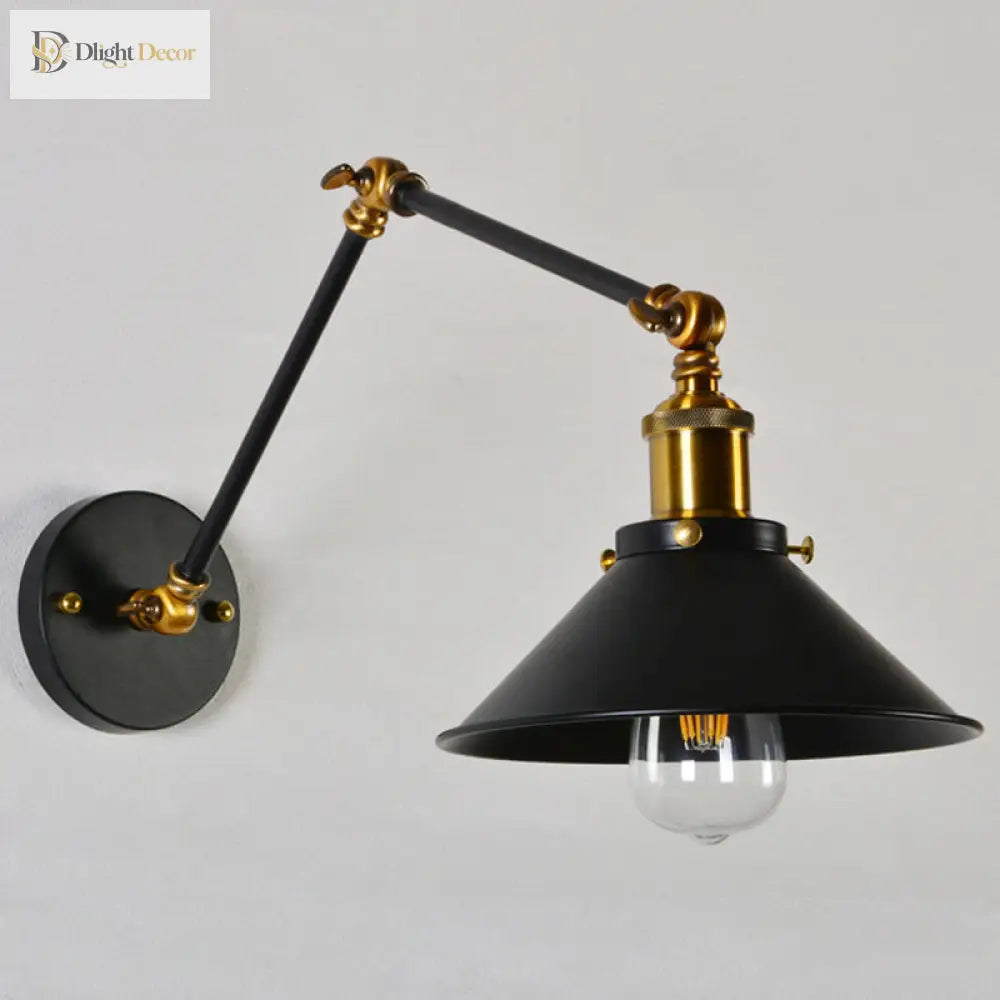 Kaylee Industrial Swing Arm Wall Lamp For Bedroom (Black/White & Brass)