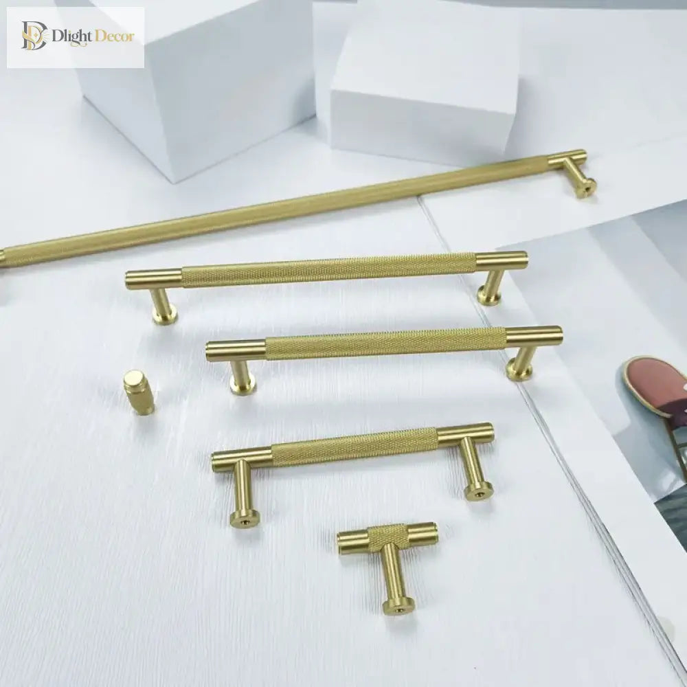 Knurled Brass Wardrobe Handles – Modern Kitchen Cabinet and Drawer Pull Bar Handles Handles