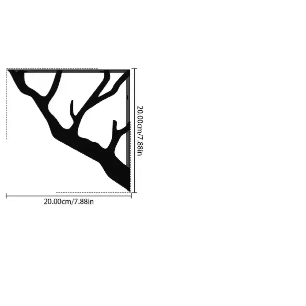 Black metal tree-branch wall bracket; 20cm x 20cm dimensions shown on diagram