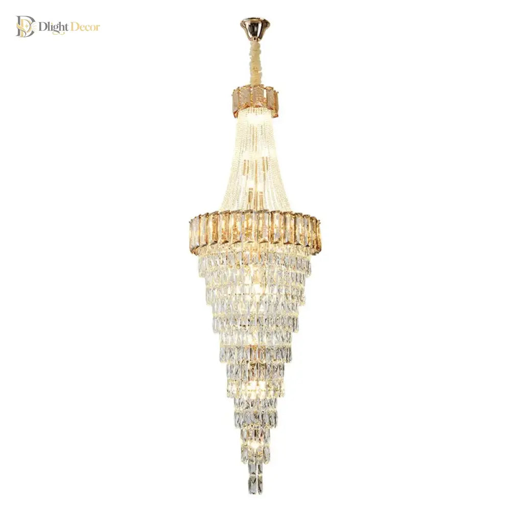 Large Modern Crystal Chandelier For Staircase Luxury Amber Smoky Gray Home Decor Hanging Light