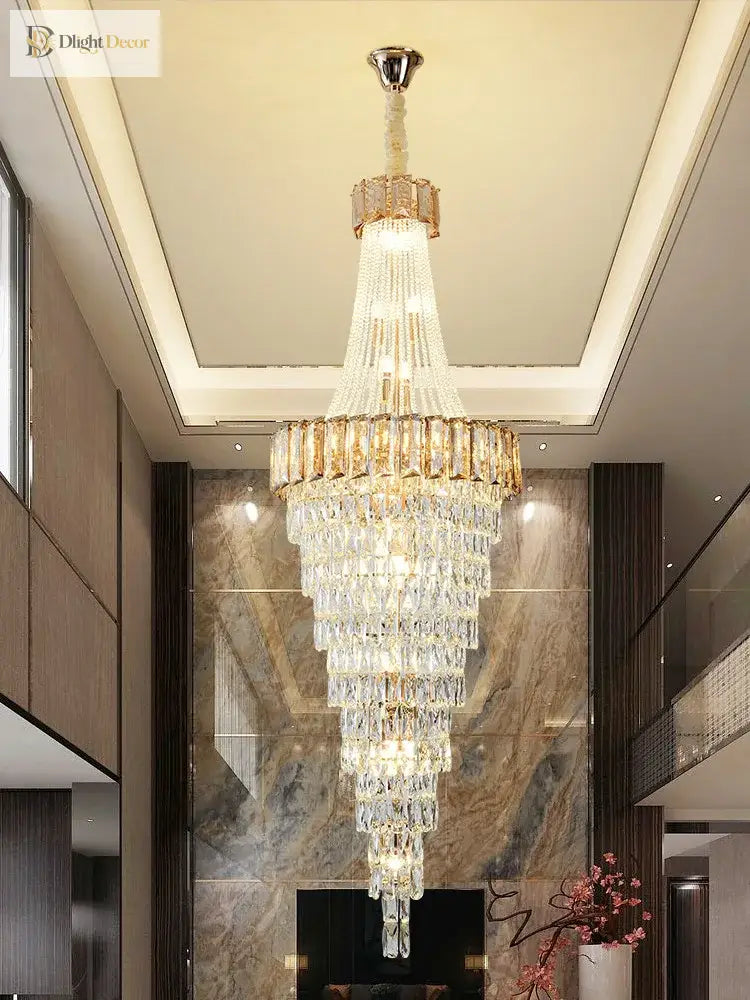 Large Modern Crystal Chandelier For Staircase Luxury Amber Smoky Gray Home Decor Hanging Light