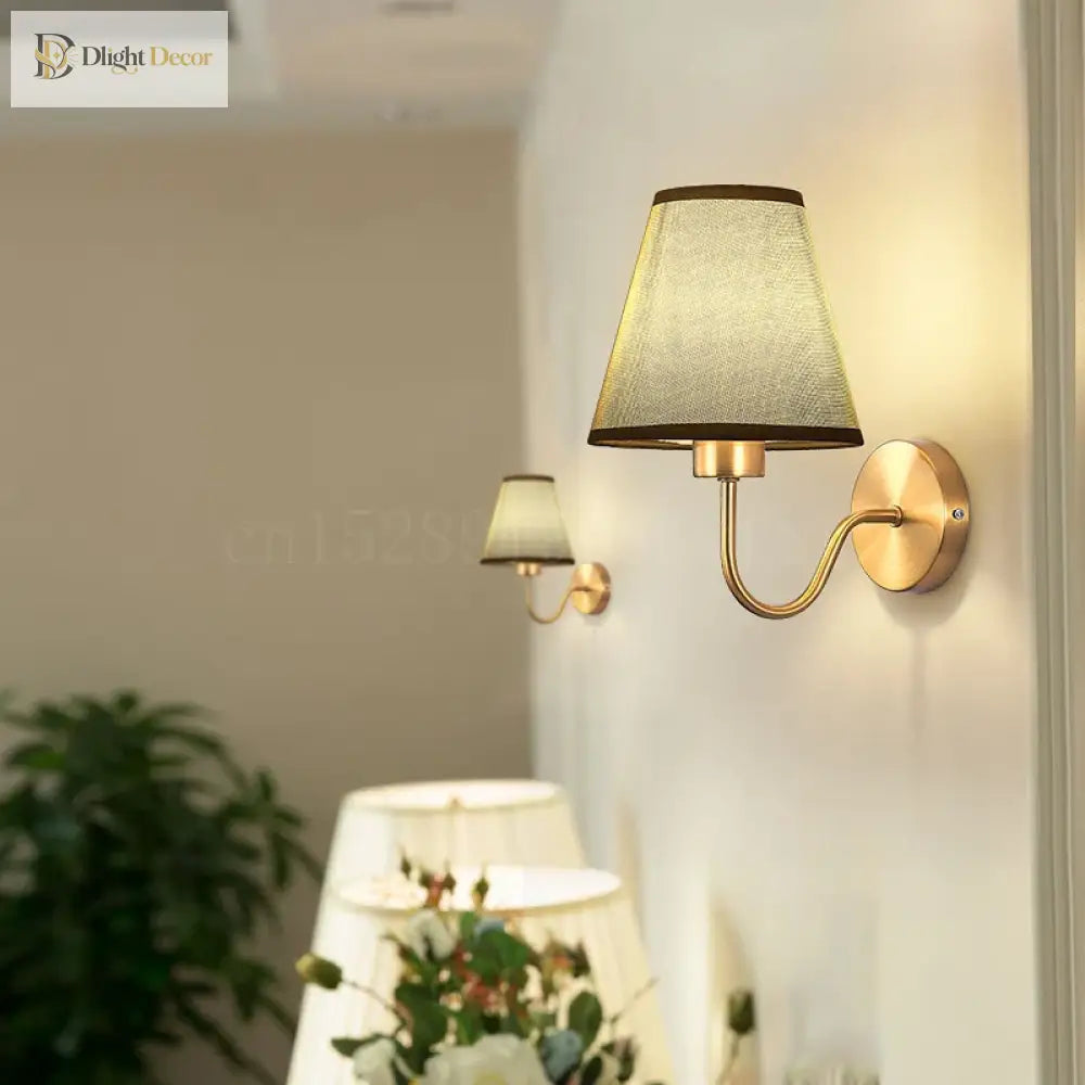 American Fabric Wall Lamp - Led Sconces With Cloth Lampshade For Bedroom Living Room Staircases And