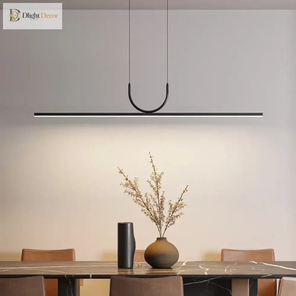 Contemporary Led Strip Pendant Lights - Stylish Black Chandelier For Living Dining Room And Kitchen