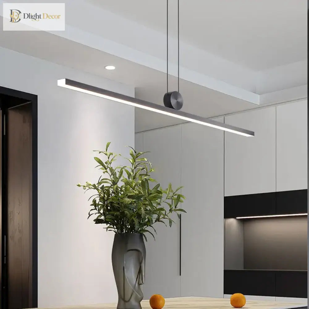 Contemporary Led Strip Pendant Lights - Stylish Black Chandelier For Living Dining Room And Kitchen