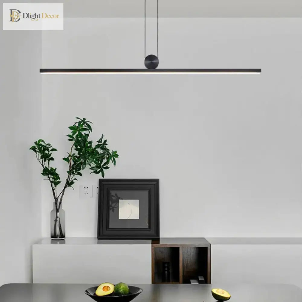 Contemporary Led Strip Pendant Lights - Stylish Black Chandelier For Living Dining Room And Kitchen