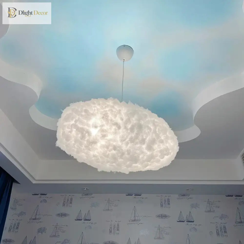 Creative White Cotton Cloud Pendant Lamp - Perfect For Kids’ Room Coffee And Girl’s Bedroom
