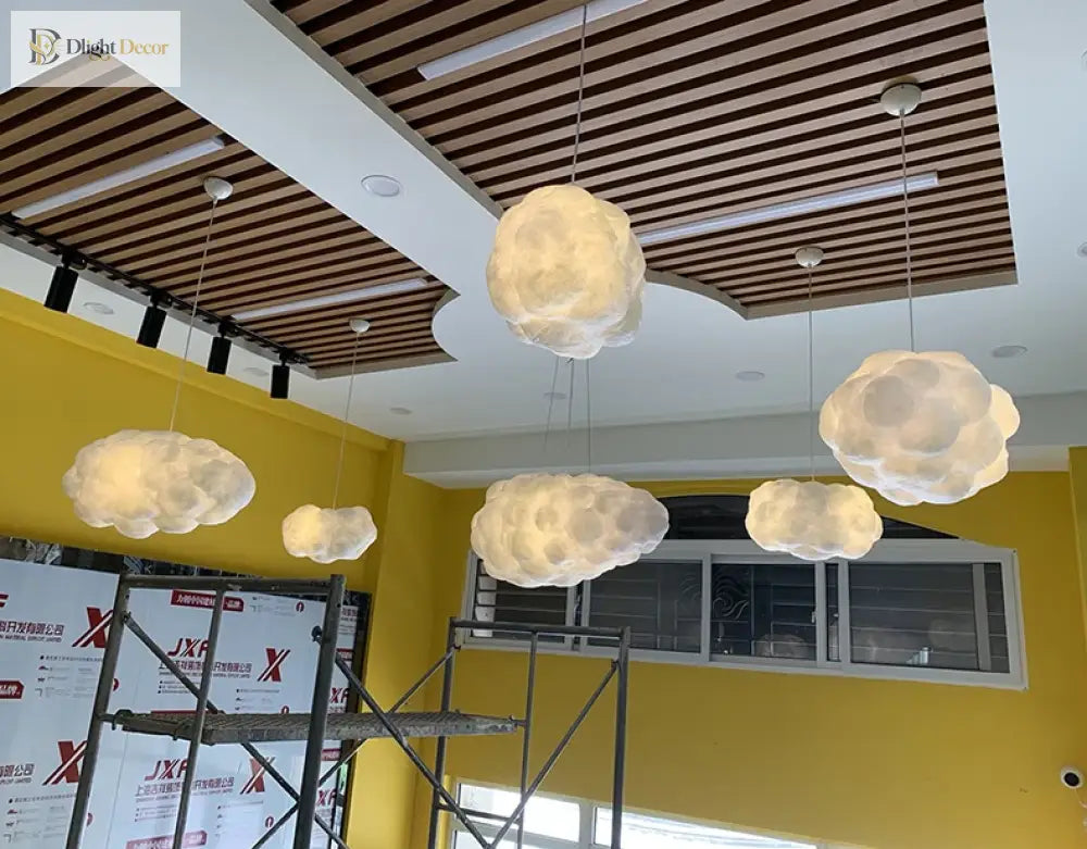 Creative White Cotton Cloud Pendant Lamp - Perfect For Kids’ Room Coffee And Girl’s Bedroom