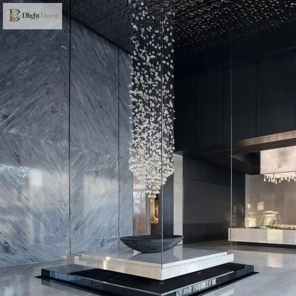 Luxury Stone Crystal Stair Chandelier - Led Lighting Fixture For Large Living Rooms Home Decor