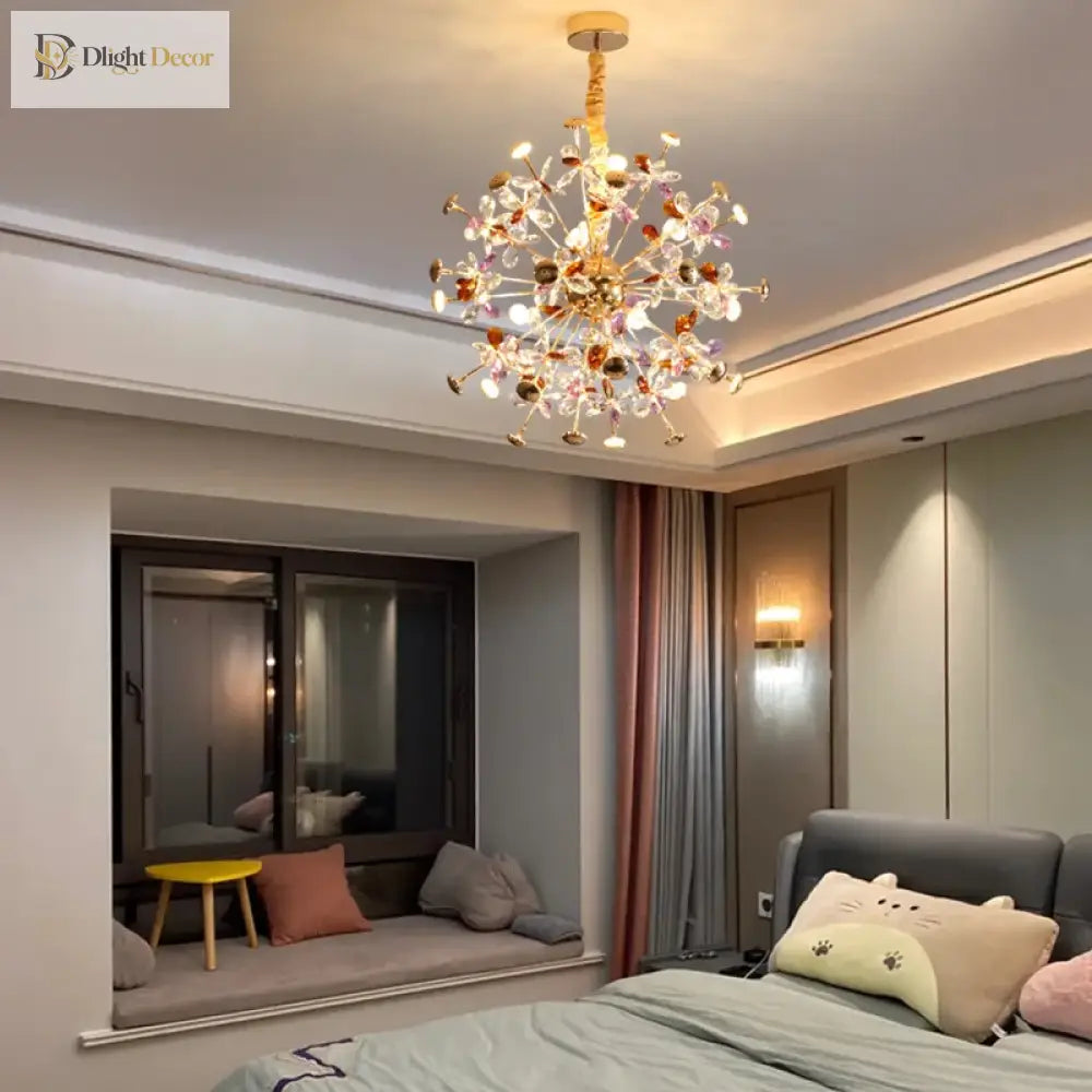 Contemporary Dandelion Led Chandelier - Fashionable Branch Design With Colorful Crystal Accents