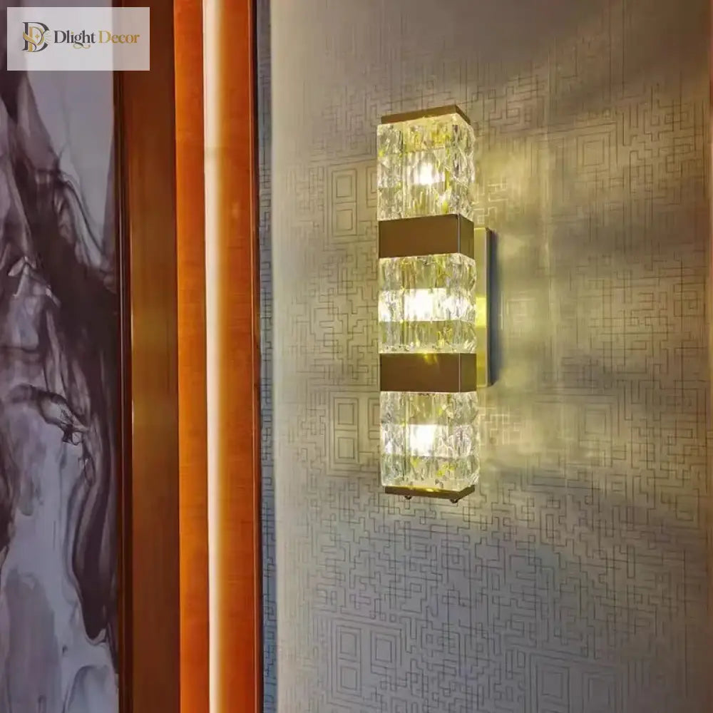 Luxury Crystal Wall Lamp - Copper Accents Long Sconce And Led Light For Elegant Living Room Decor