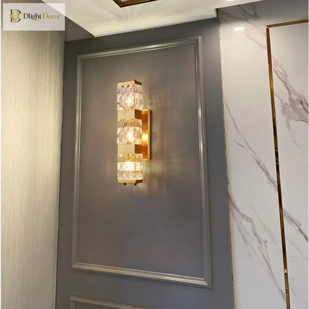Luxury Crystal Wall Lamp - Copper Accents Long Sconce And Led Light For Elegant Living Room Decor