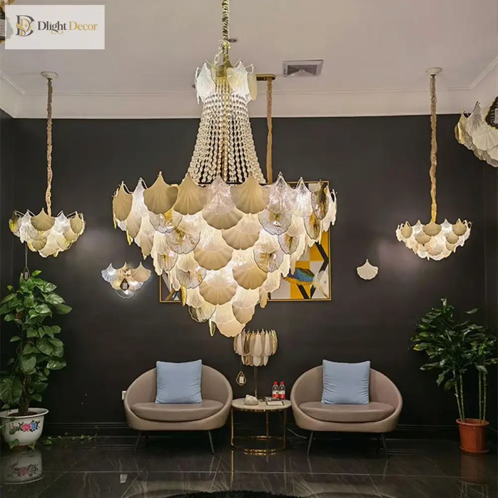 Led Art Deco Autumn Ginkgo Dimmable Hanging Lamps - Luminaire Chandelier Lighting For Dining Rooms