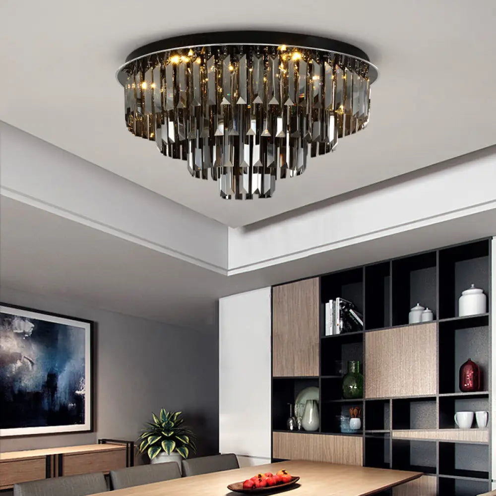 Crystal Symphony Layered LED Ceiling Light in smoke gray 19.5 inch size