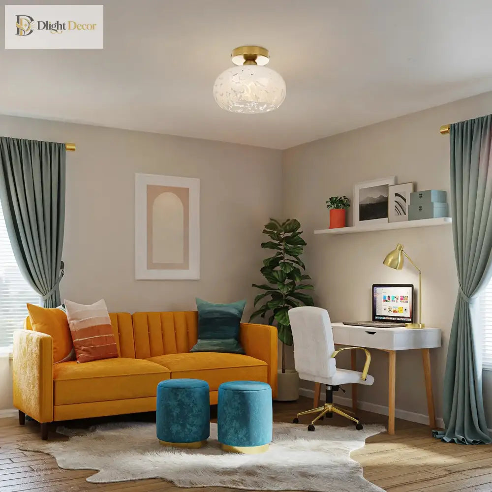 Led Glass Ceiling Lamp Bedroom Living Room Light Moire Pattern Lamps Ac 90 - 260V Indoor Lighting