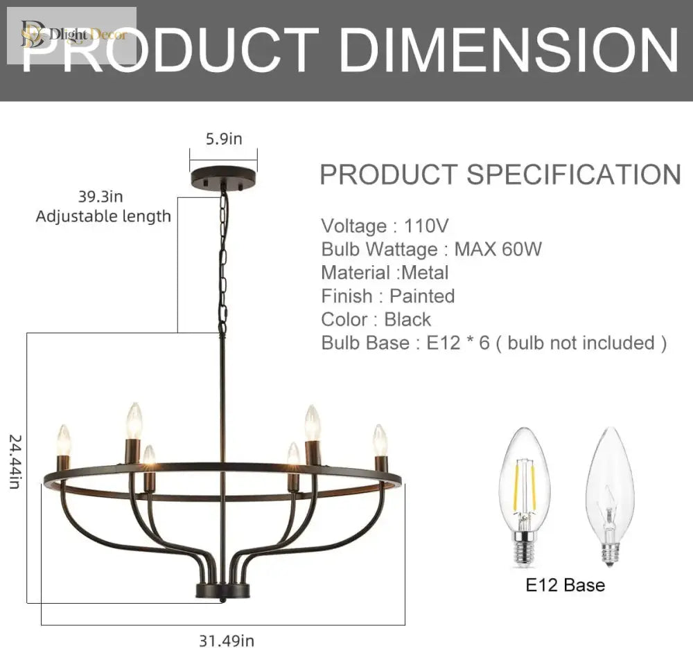 Retro Led Ceiling Chandelier With Iron Ring - Illuminate Your Living And Dining Spaces Industrial