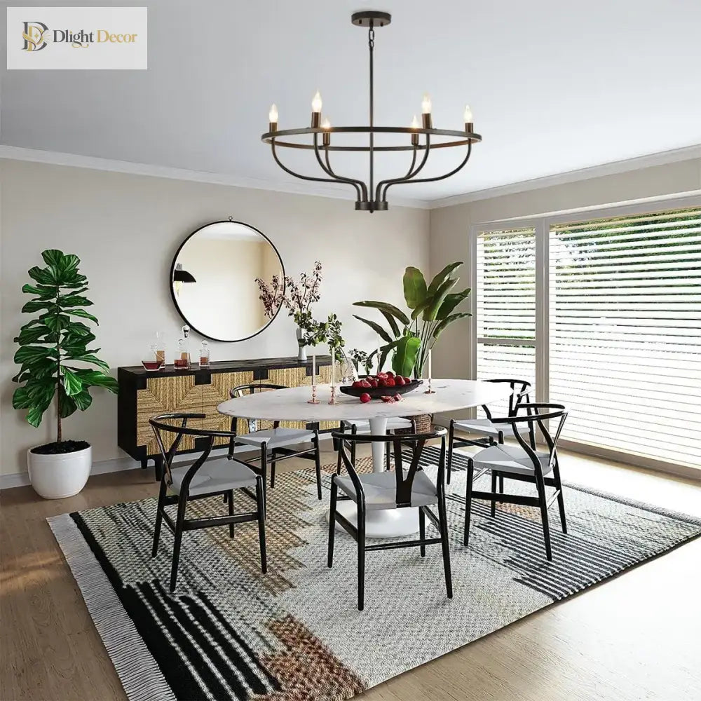 Retro Led Ceiling Chandelier With Iron Ring - Illuminate Your Living And Dining Spaces Industrial
