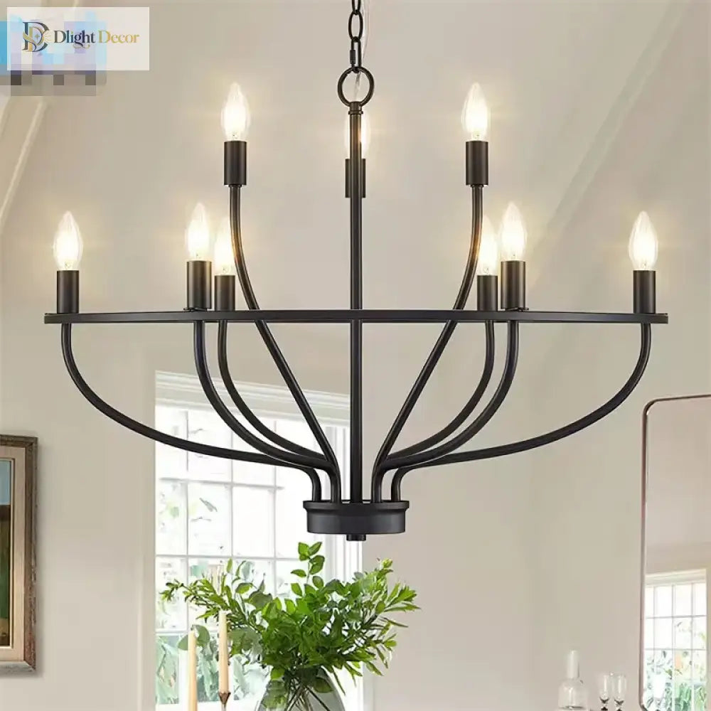 Retro Led Ceiling Chandelier With Iron Ring - Illuminate Your Living And Dining Spaces Industrial