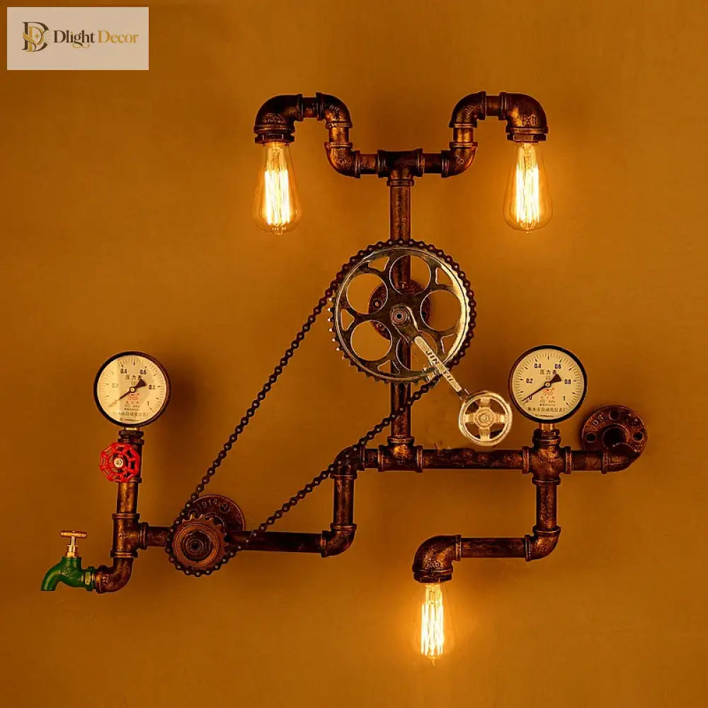 Vintage Retro Loft Industrial Wall Light - Unique Water Pipe Gear Led Lamp For Restaurant Bar And