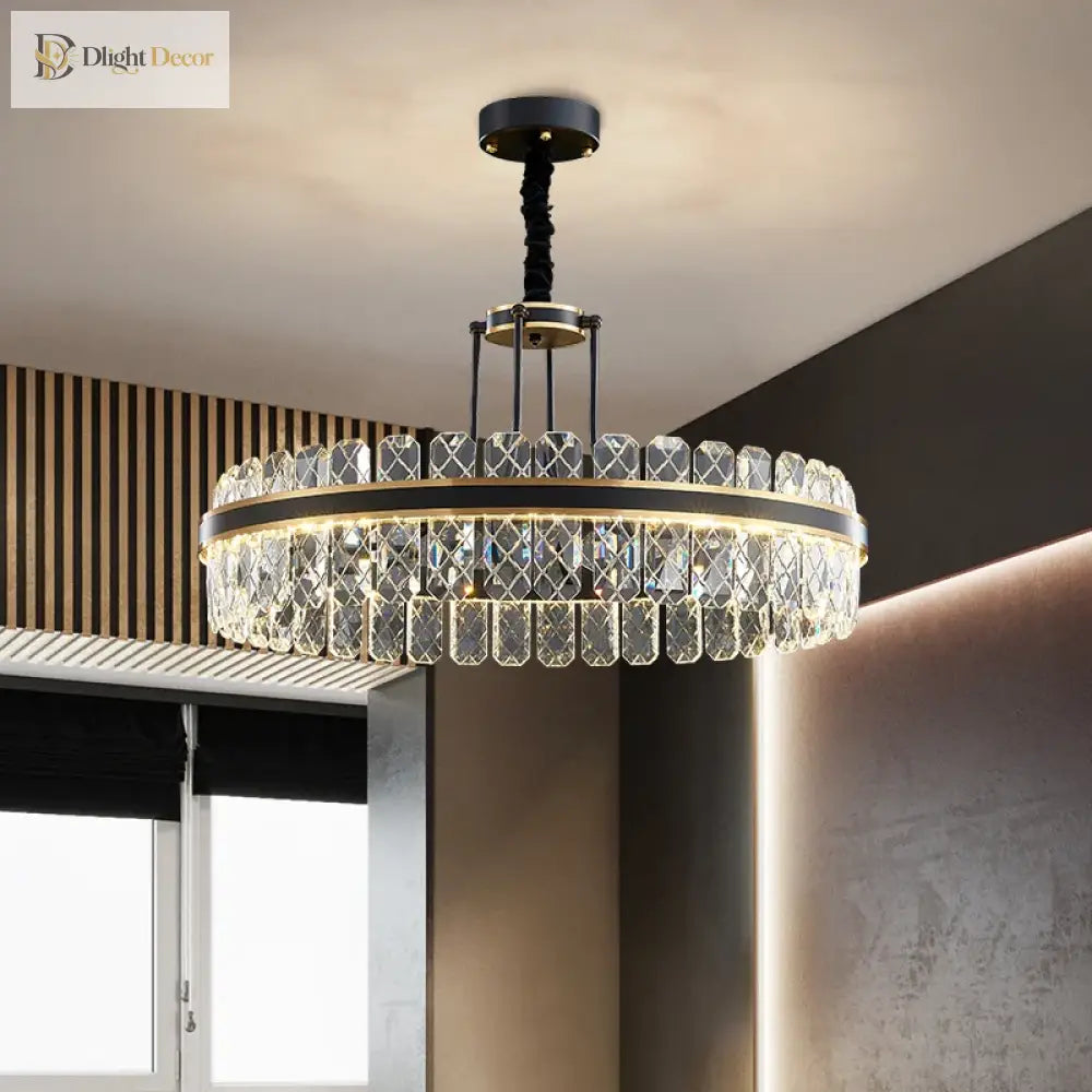 Crystal Chandelier - Modern Minimalist Led Black Leather Design For Living Rooms Bedrooms And