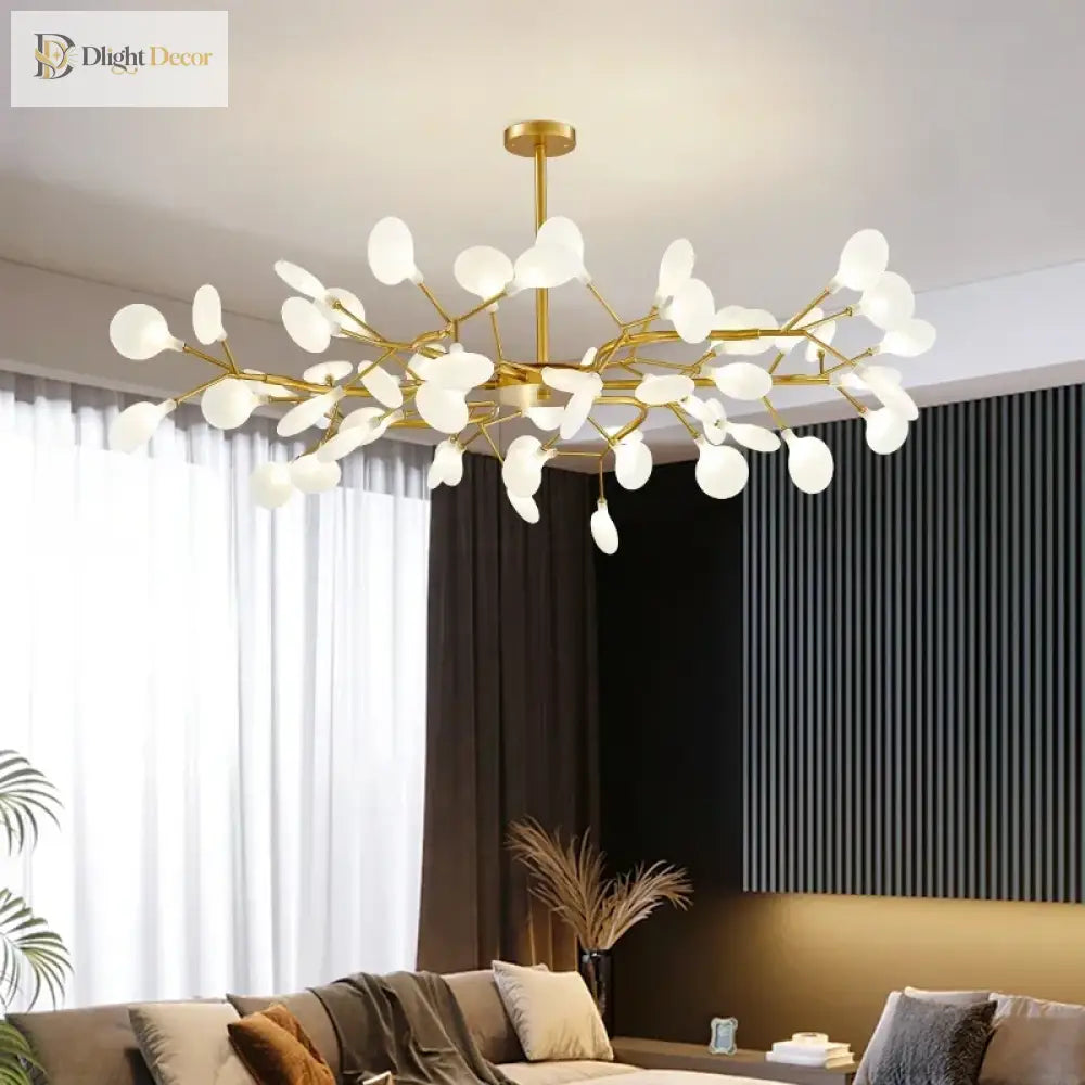 Modern Firefly Led Chandelier - Black And Gold Ceiling Pendant Lamp For Living Room Bedroom Hall