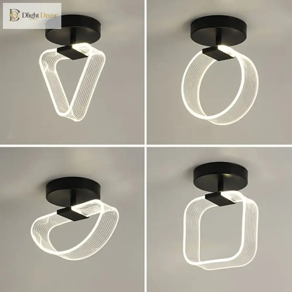 Modern Led Ceiling Light - Acrylic Geometry Linear Decoration Lamp In Black And Gold For Bedroom