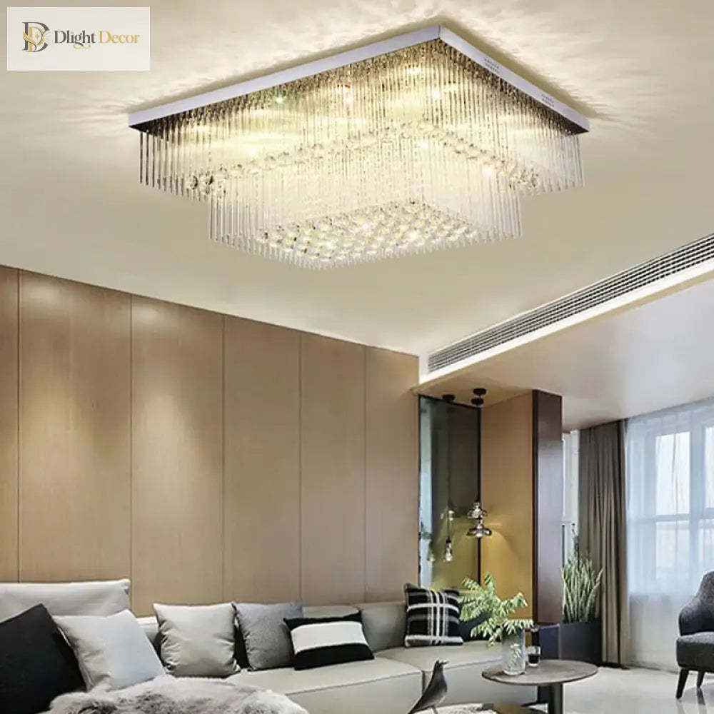 Luxury Chrome Led Ceiling Lights - Modern Elegance For Living Rooms With Crystal Accents Ceiling