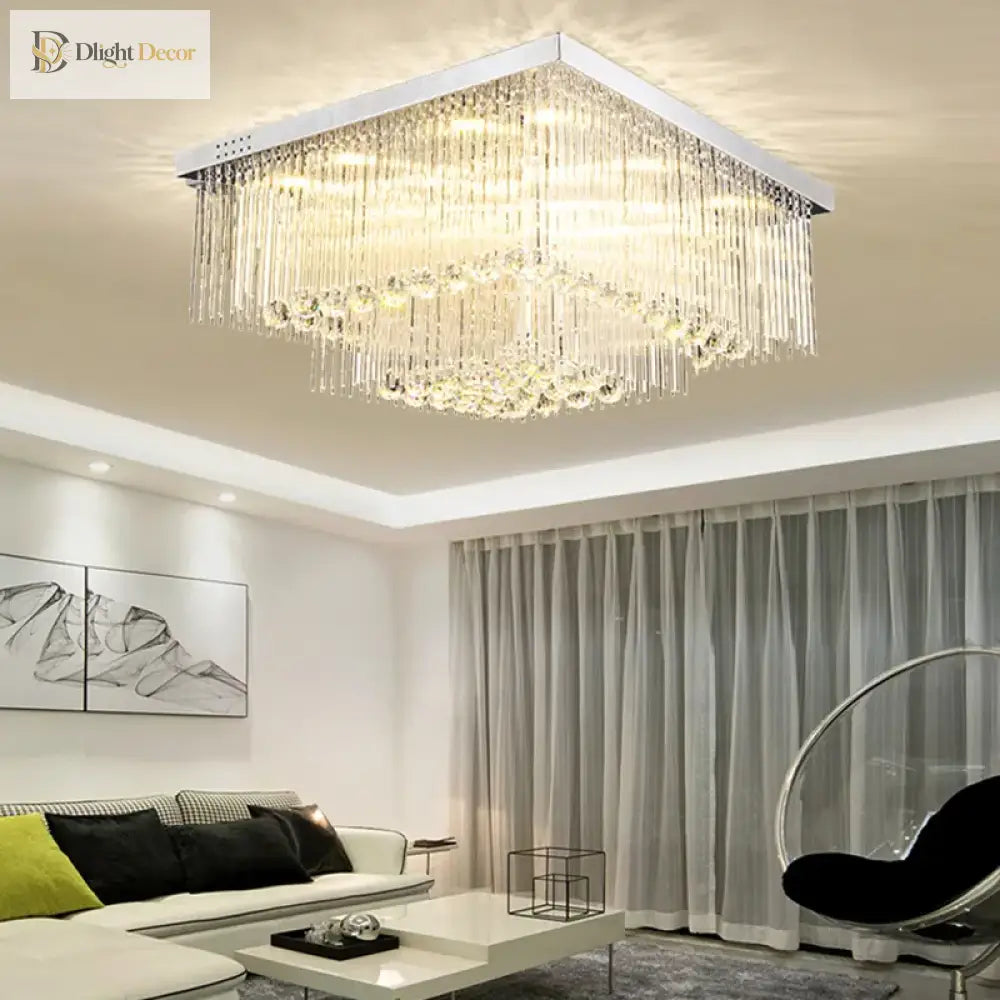Luxury Chrome Led Ceiling Lights - Modern Elegance For Living Rooms With Crystal Accents Ceiling
