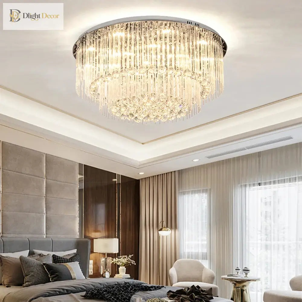 Luxury Chrome Led Ceiling Lights - Modern Elegance For Living Rooms With Crystal Accents Ceiling