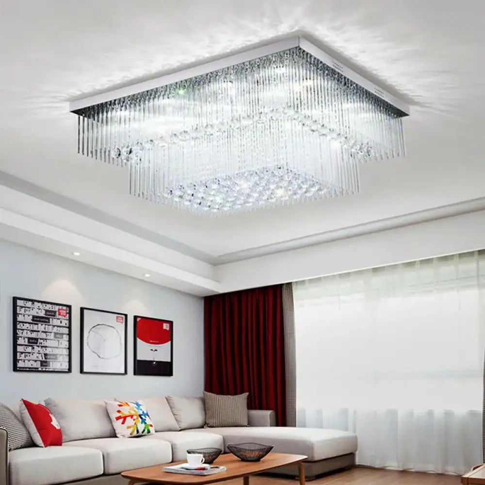 Luxury Chrome Led Ceiling Lights - Modern Elegance For Living Rooms With Crystal Accents Ceiling