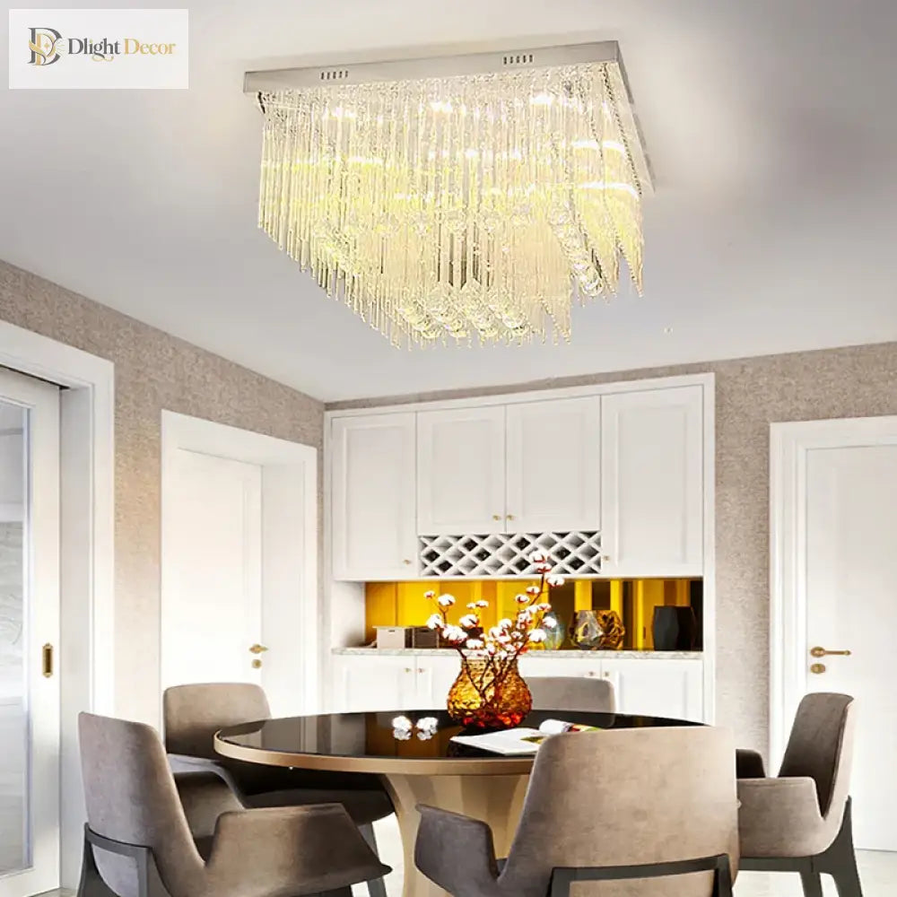 Luxury Chrome Led Ceiling Lights - Modern Elegance For Living Rooms With Crystal Accents Ceiling