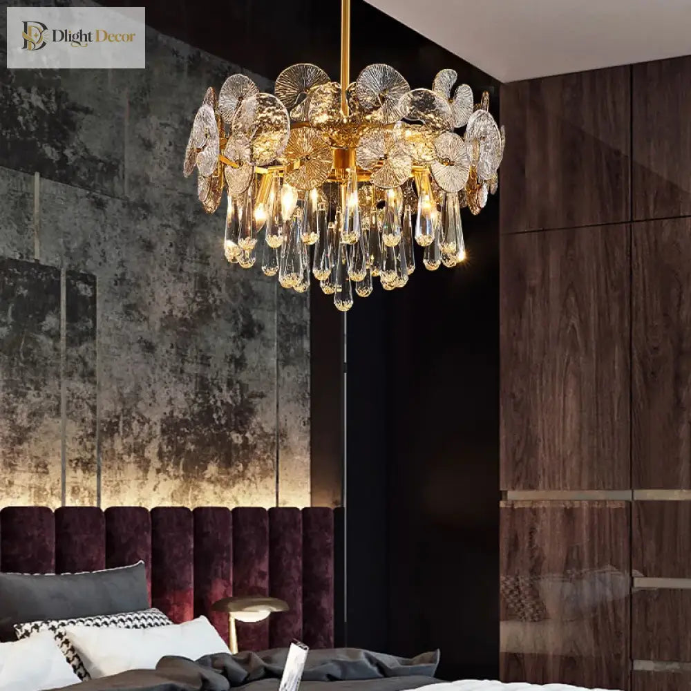 Modern Light Luxury Led Lotus Flower Crystal Ceiling Chandelier - Elegance For Living Rooms