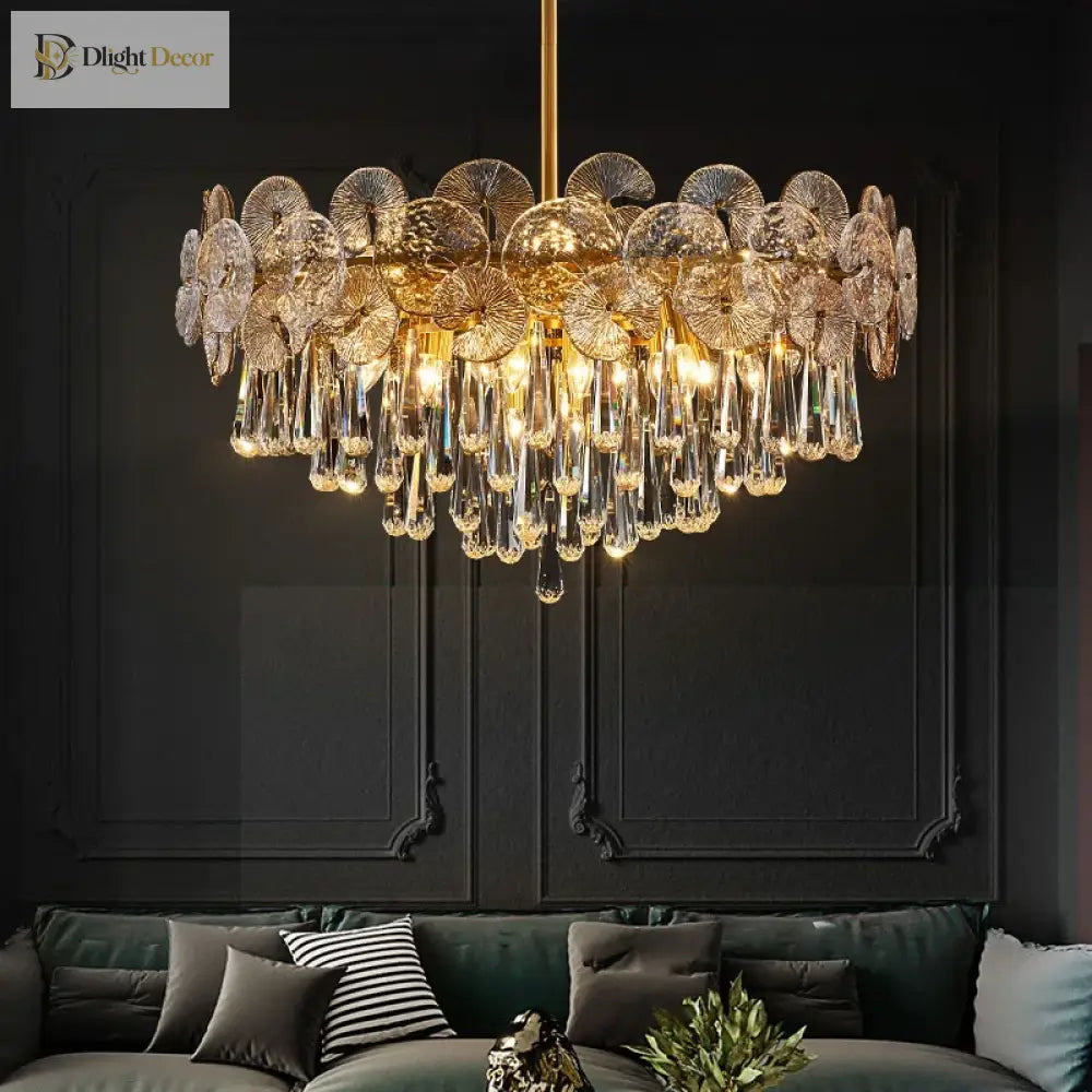 Modern Light Luxury Led Lotus Flower Crystal Ceiling Chandelier - Elegance For Living Rooms