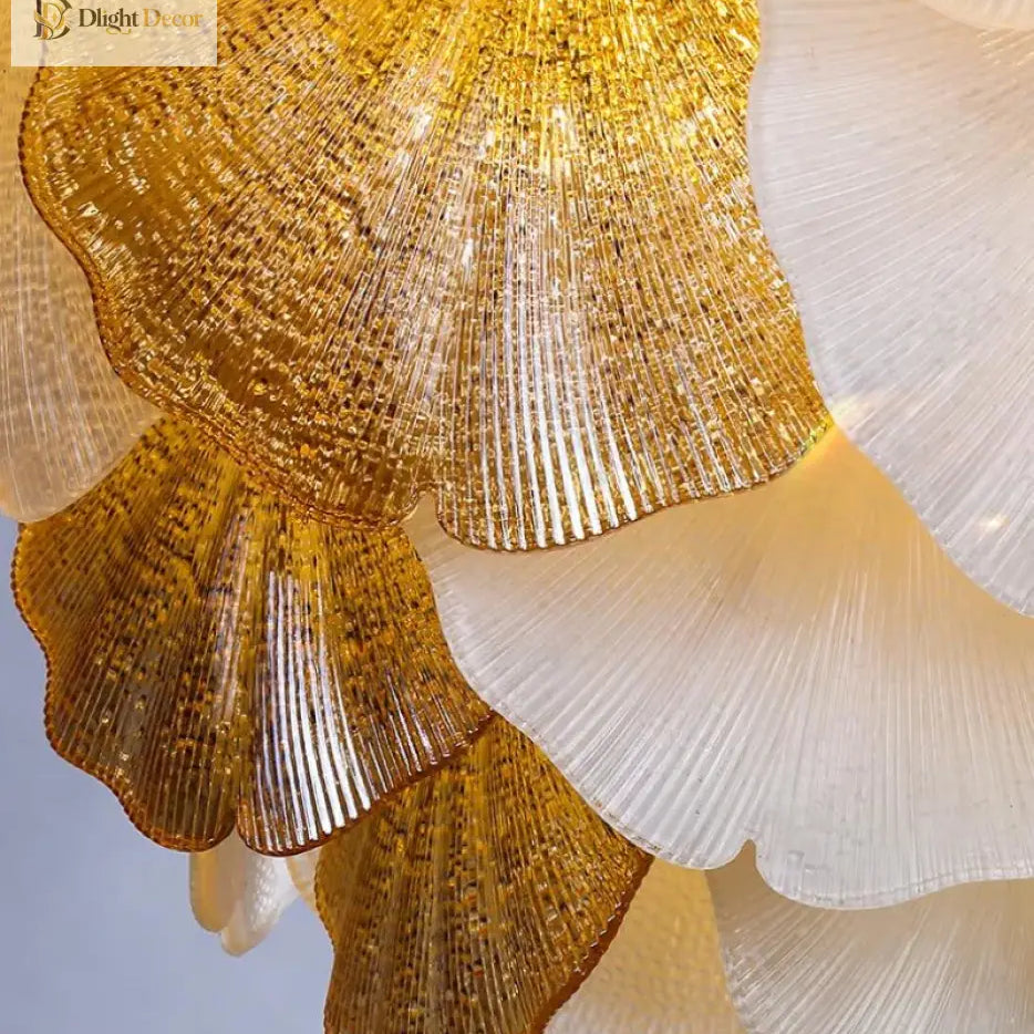 Modern Led Ginkgo Leaves Ceiling Chandelier - Elegant French Glass Lustre Decor Light Pendant Lights