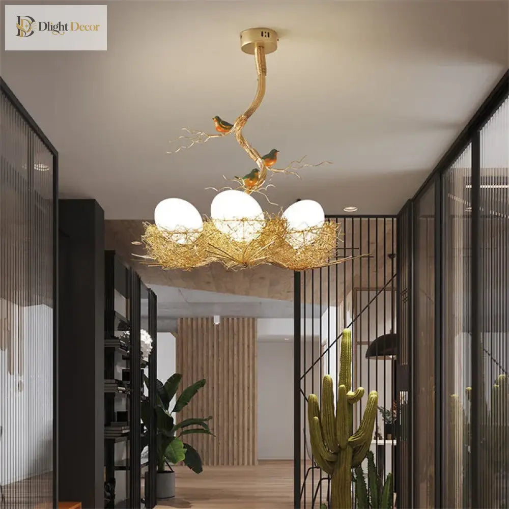 Modern Led Gold Bird’s Nest Chandeliers - Illuminate Your Living Dining And Kitchen Spaces With