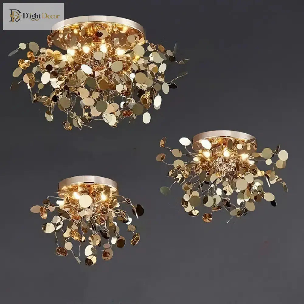 Modern Gold Stainless Steel Ceiling Chandelier - Led Light Fixtures For Bedroom Home Decoration