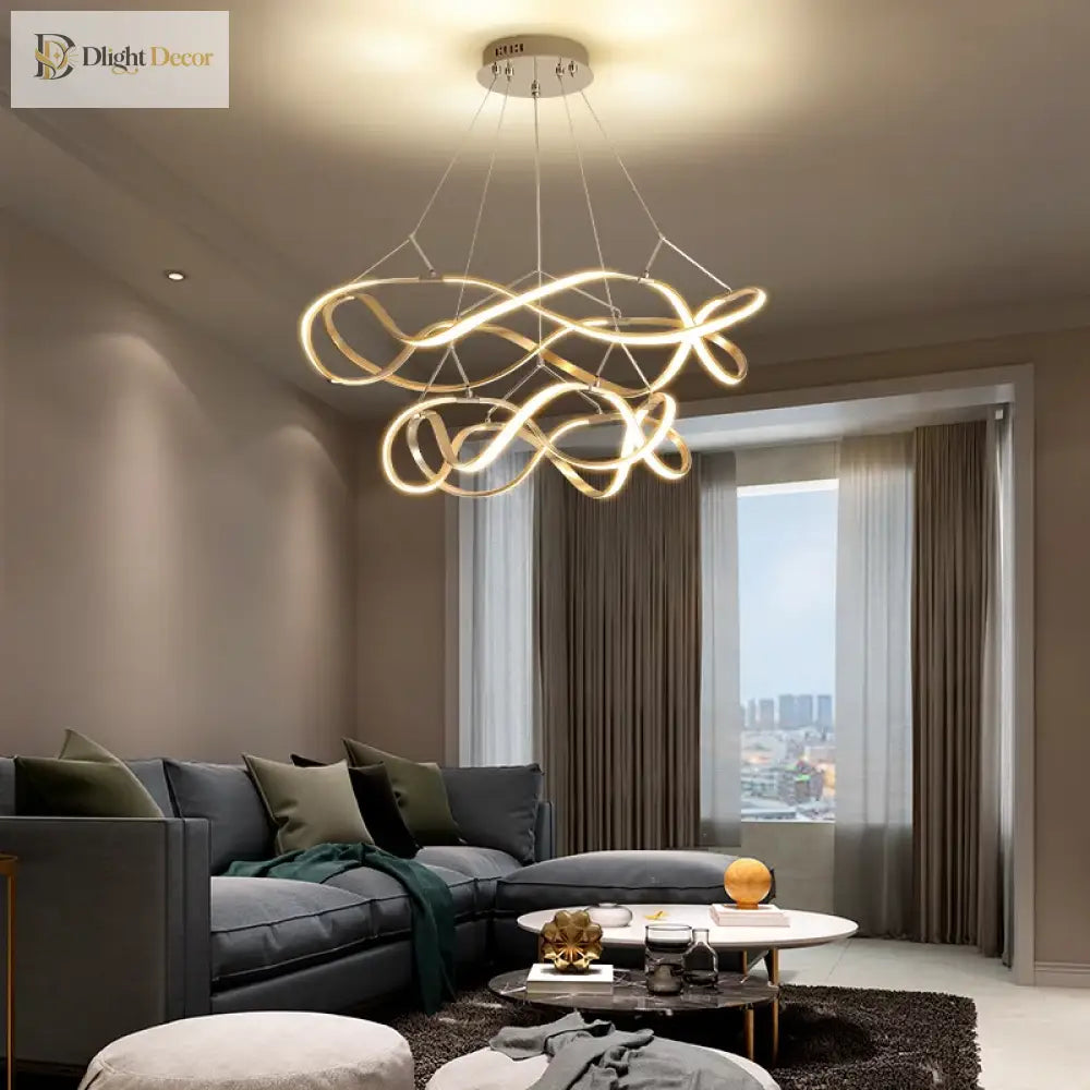Modern Led Round Pendant Lamplight - Large Chandelier In Gold Lights