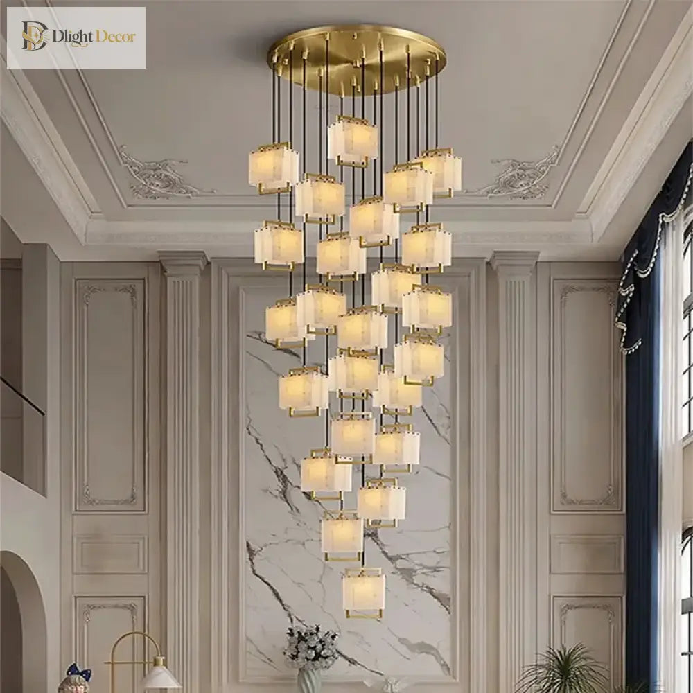 Modern Natural Marble Led Living Room Chandeliers - Elegant Lighting Fixtures For Staircases Lofts