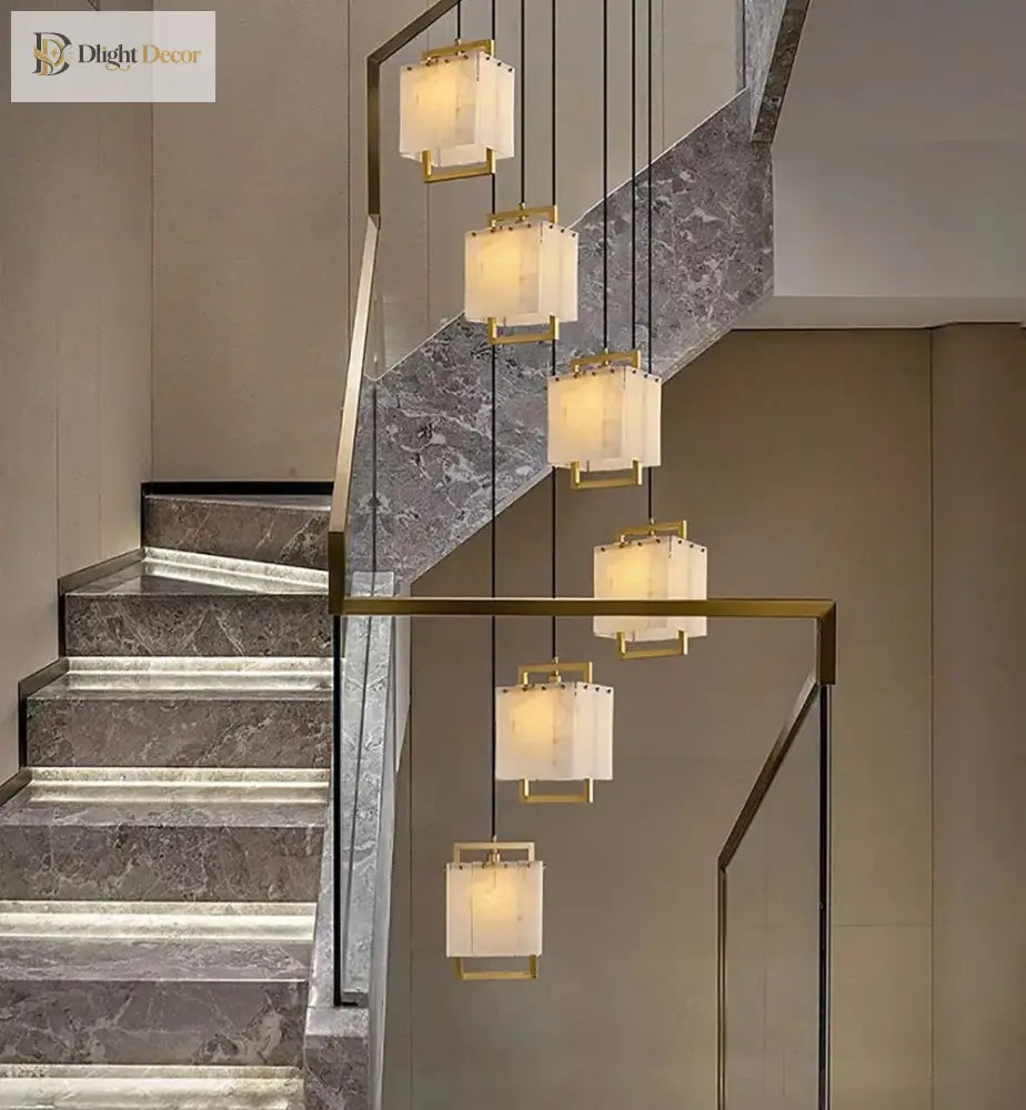 Modern Natural Marble Led Living Room Chandeliers - Elegant Lighting Fixtures For Staircases Lofts