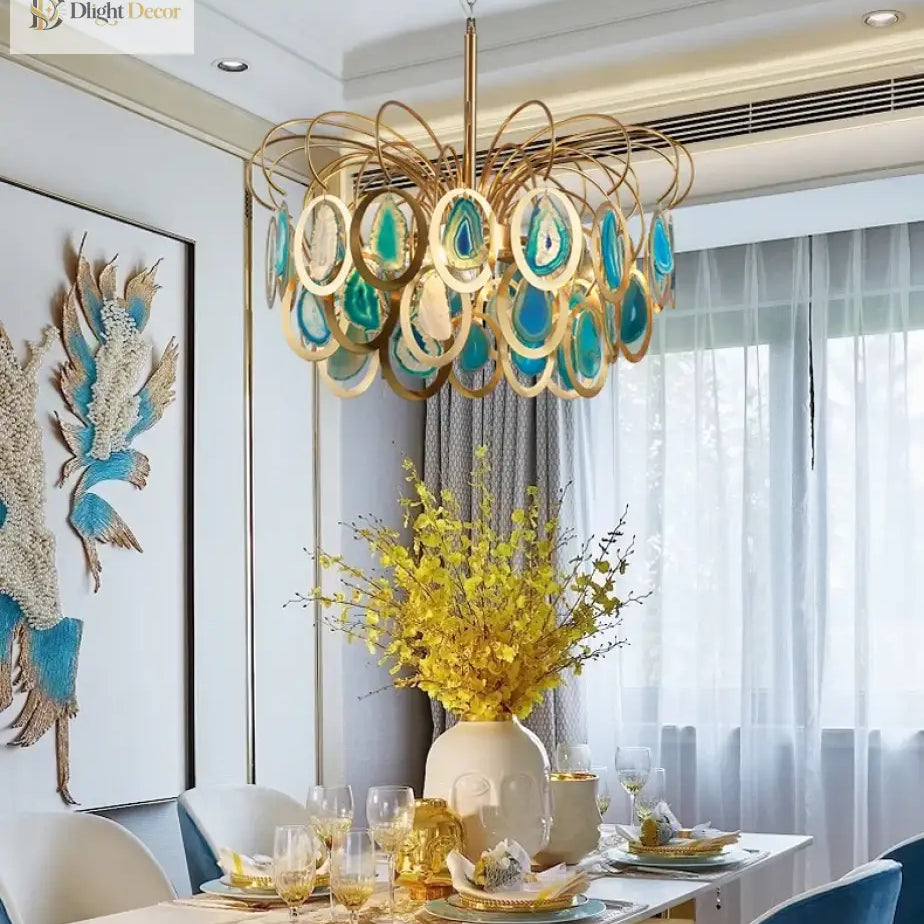 Modern Led Crown Agate Ceiling Chandeliers - Light Luxury Elegance For Living And Dining Spaces