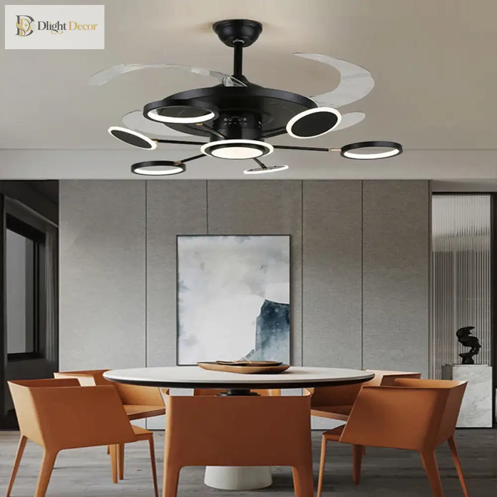 Nordic Ceiling Fans With Led Light - Remote Control Silent Retractable Blades Lamp For Home Fan