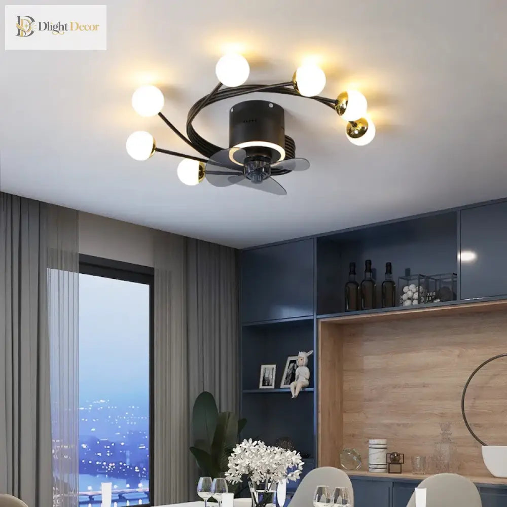 Nordic Art Chandelier Ceiling Fan Without Blades Bedroom Lamp Fans With Lights Decorative Led Lamps