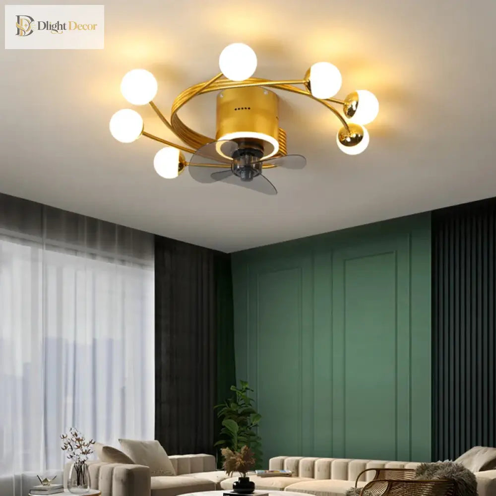 Nordic Art Chandelier Ceiling Fan Without Blades Bedroom Lamp Fans With Lights Decorative Led Lamps