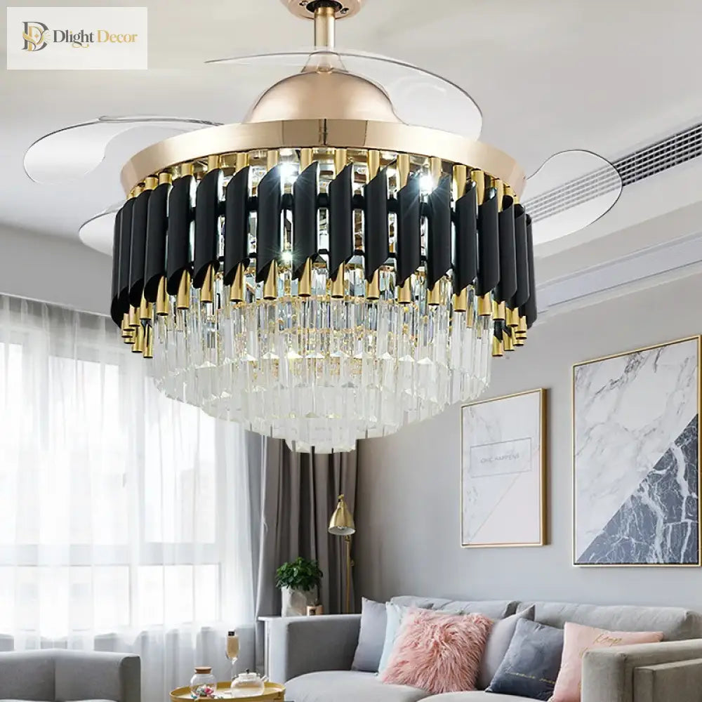 Luxury Crystal Ceiling Fan Chandelier With 110/120Cm Blades For Living Room Restaurant Decor Nordic