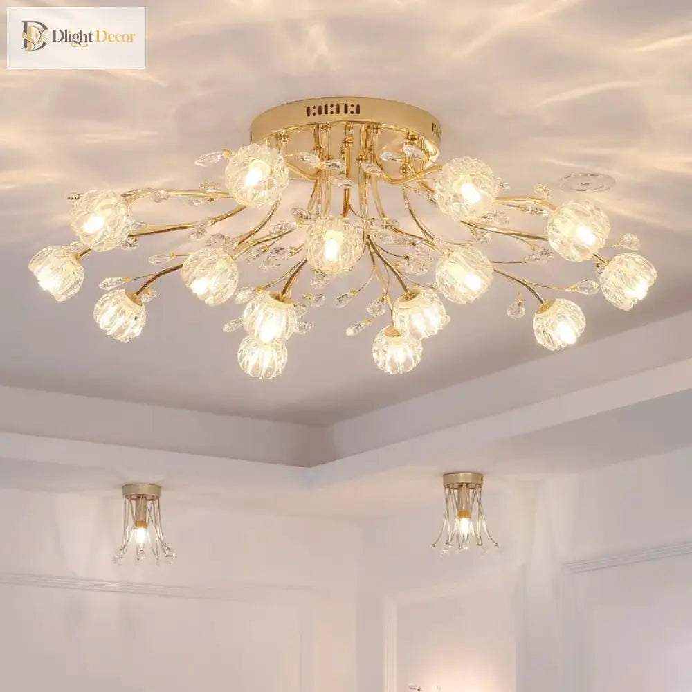 Luxury Dendritic Crystal Ceiling Lamp - Nordic Glass Flower Light Shade Led Chandelier For Bedrooms