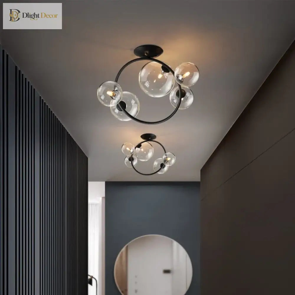 Nordic Led Ceiling Lights - Round Ring Lampshade With Glass Balls For Kitchen Room And Home Decor