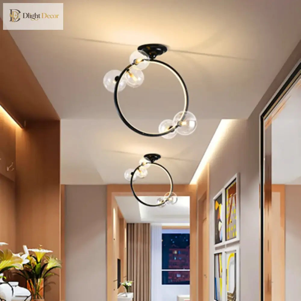 Nordic Led Ceiling Lights - Round Ring Lampshade With Glass Balls For Kitchen Room And Home Decor
