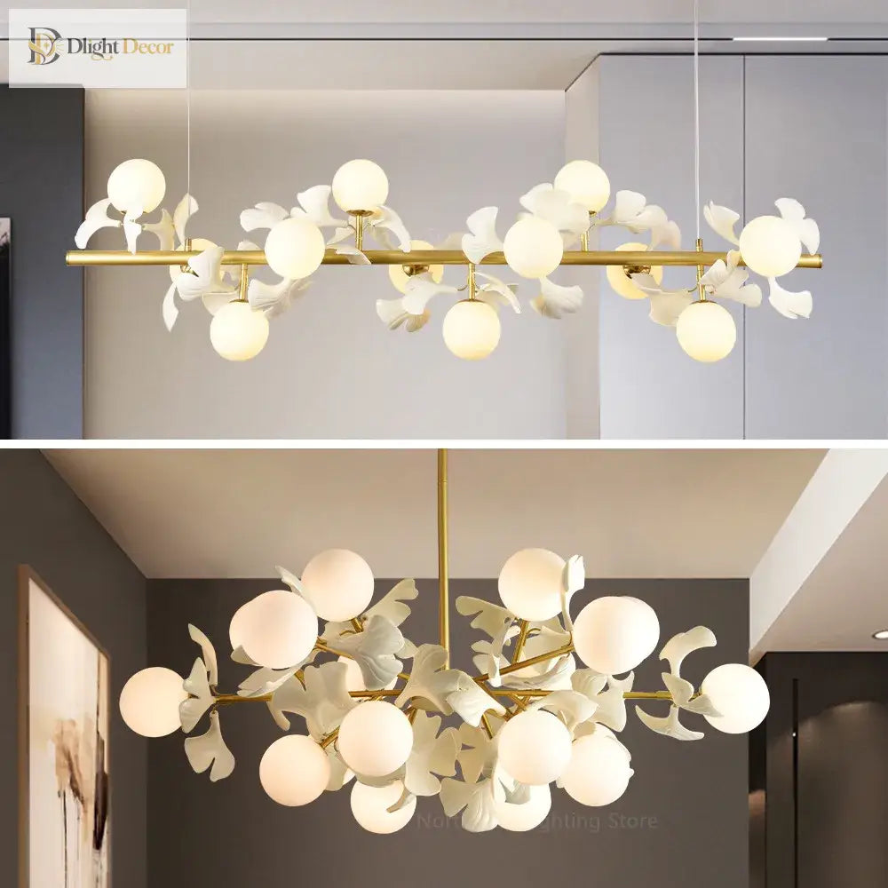Nordic Led Chandelier - Ginkgo Leaf Design With Acrylic White Leaves For Living Rooms And Bedrooms