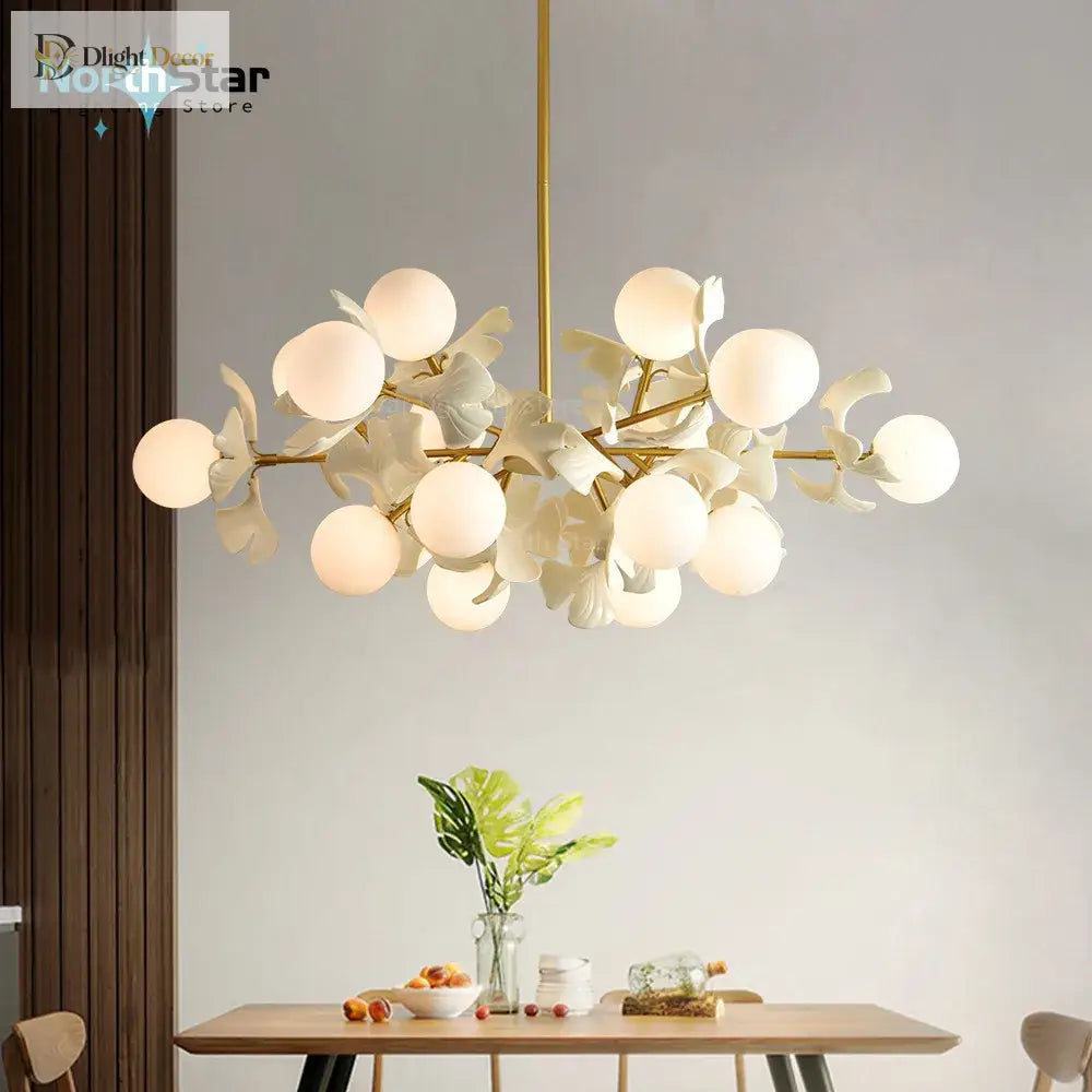 Nordic Led Chandelier - Ginkgo Leaf Design With Acrylic White Leaves For Living Rooms And Bedrooms